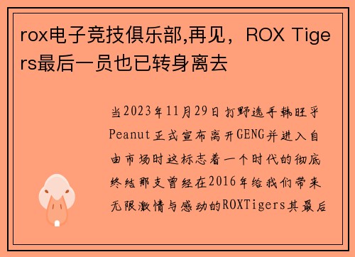 rox电子竞技俱乐部,再见，ROX Tigers最后一员也已转身离去